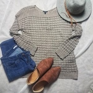 APT 9 Taupe Open Weave Boat Neck Top SMALL